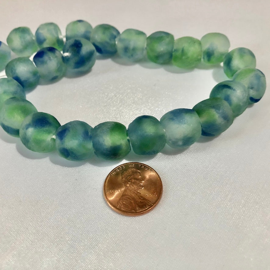 Green Blue Swirl Recycled Glass Beads (14mm)