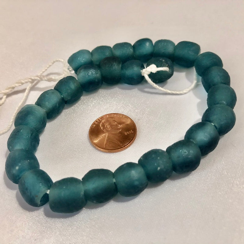 Dark Teal Swirl Recycled Glass Beads (11mm)