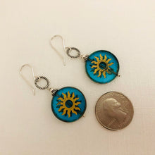 Load image into Gallery viewer, Huge Round Sun Czech Glass Bohemian Drop Earrings in Sterling Silver
