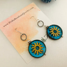 Load image into Gallery viewer, Huge Round Sun Czech Glass Bohemian Drop Earrings in Sterling Silver
