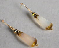 Czech Glass White Faceted Dangle Drop Earrings in Gold in Sterling Silver