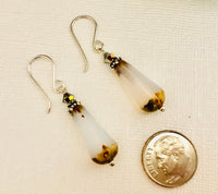 Czech Glass White Faceted Dangle Drop Earrings in Gold in Sterling Silver