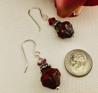 Red Baroque Czech Glass Bicone Drop Earrings with Swarovski Crystals, in Sterling Silver