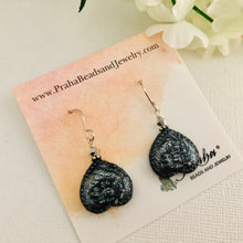 Load image into Gallery viewer, Black Czech Glass Bead Upside Down Heart Earrings in Sterling Silver
