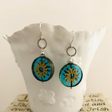 Load image into Gallery viewer, Huge Round Sun Czech Glass Bohemian Drop Earrings in Sterling Silver
