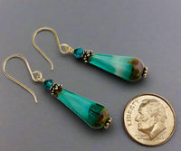 Czech Glass Caribbean Blue Faceted Dangle Drop Earrings, Sterling Silver