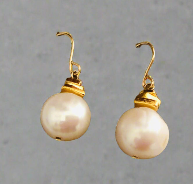 Huge Round Pearl Drop Earrings in 14K Gold Fill