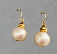 Load image into Gallery viewer, Huge Round Pearl Drop Earrings in 14K Gold Fill
