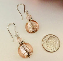 Load image into Gallery viewer, Light Peach Murano Glass Coin Earrings in Sterling Silver
