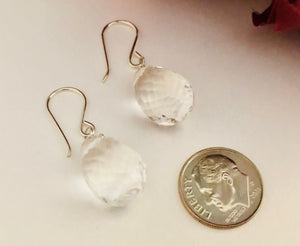 Large Crystal Quartz Briollet Earrings in Sterling Silver