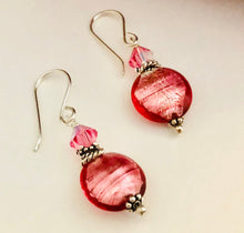 Load image into Gallery viewer, Pink Murano Glass Coin Earrings in Sterling Silver SPECIAL PRICE
