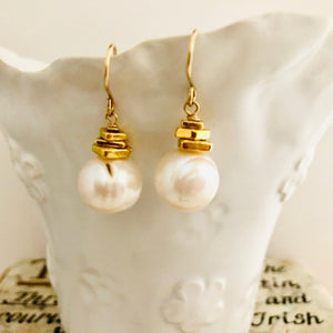 Huge Round Pearl Drop Earrings in 14K Gold Fill