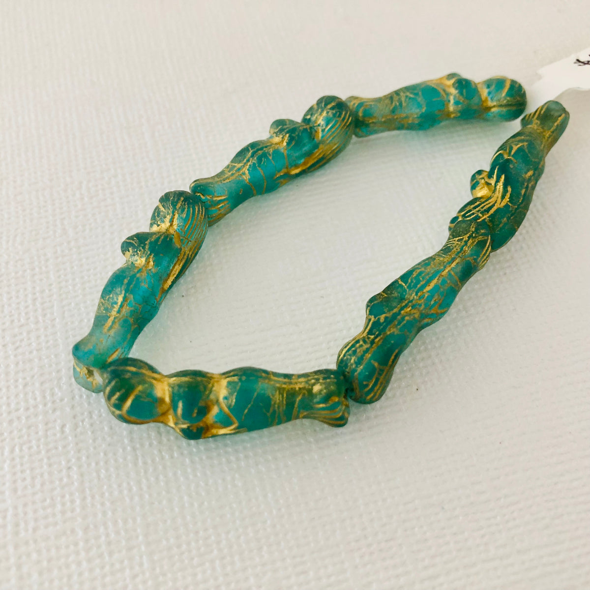 Czech Glass Teal Mermaid Bead with Bronze Wash 5 x 25 MM