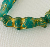 Czech Glass Teal Mermaid Bead with Bronze Wash 5 x 25 MM