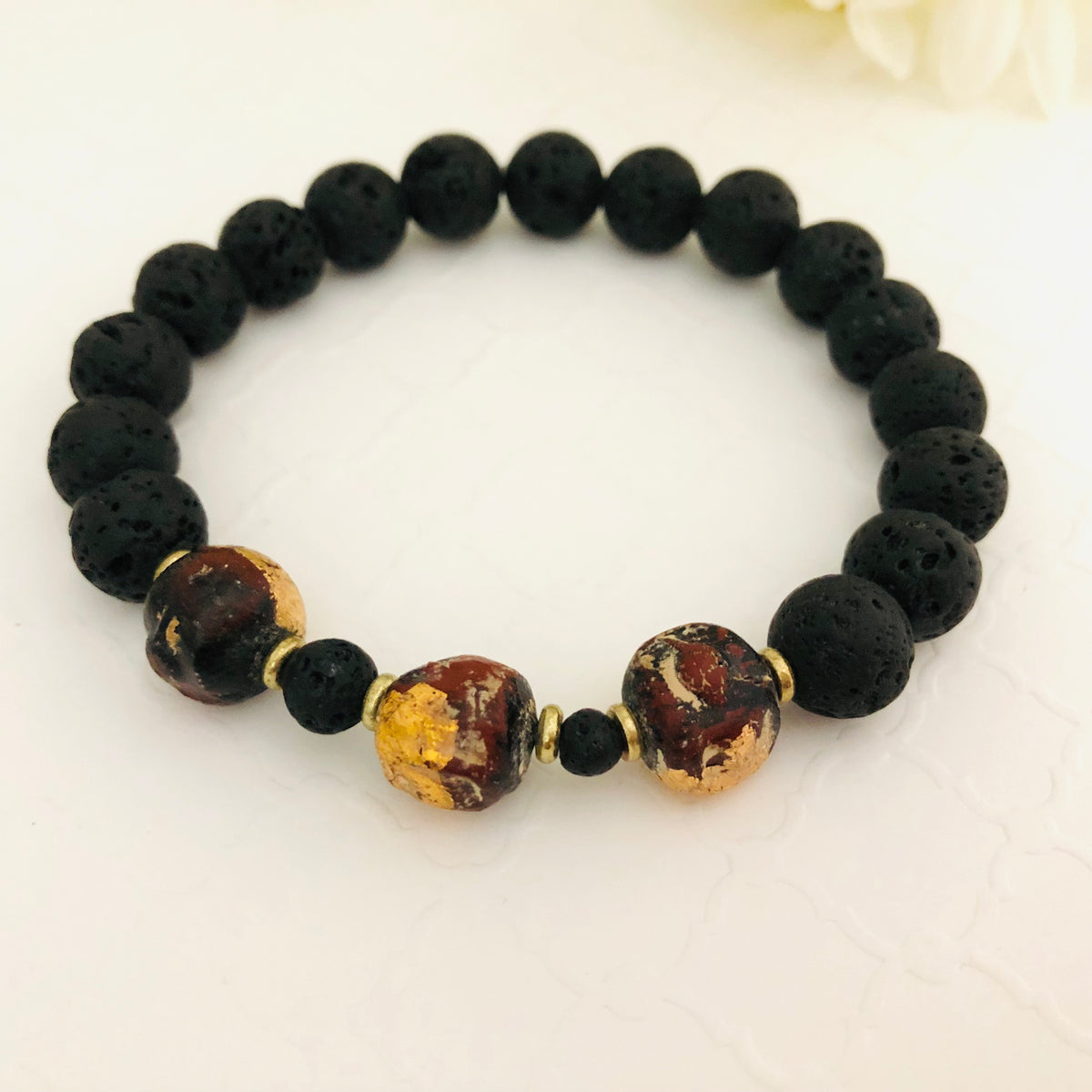 Lava and Prayer Bead Stretch Bracelet