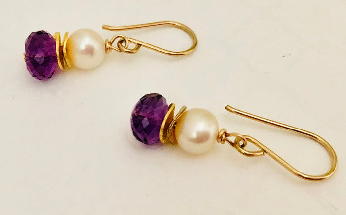 Amethyst and Freshwater Pearl Earrings in 24K Vermeil