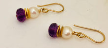 Load image into Gallery viewer, Amethyst and Freshwater Pearl Earrings in 24K Vermeil
