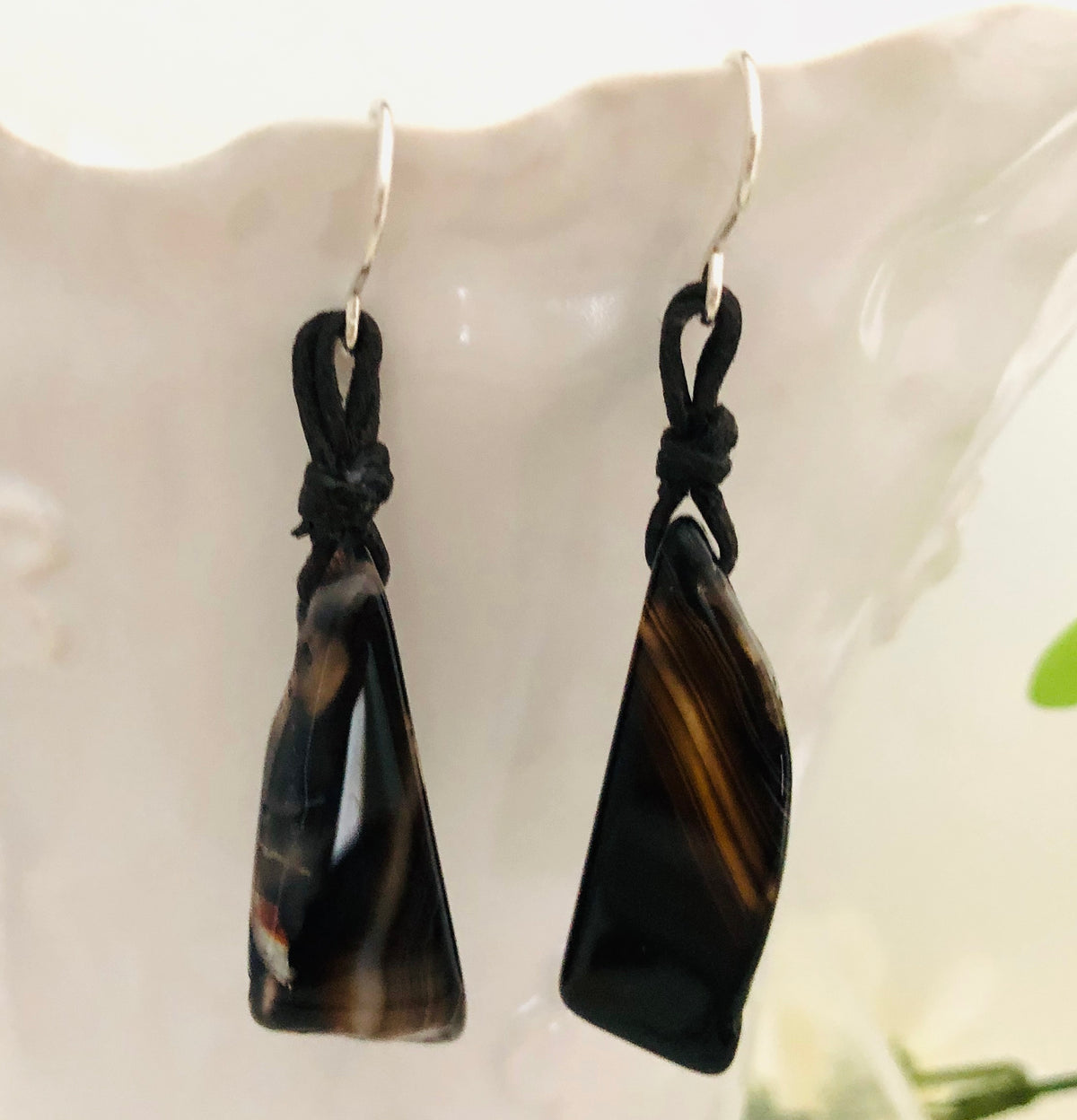 Agate Stone and Cotton Cord Earrings