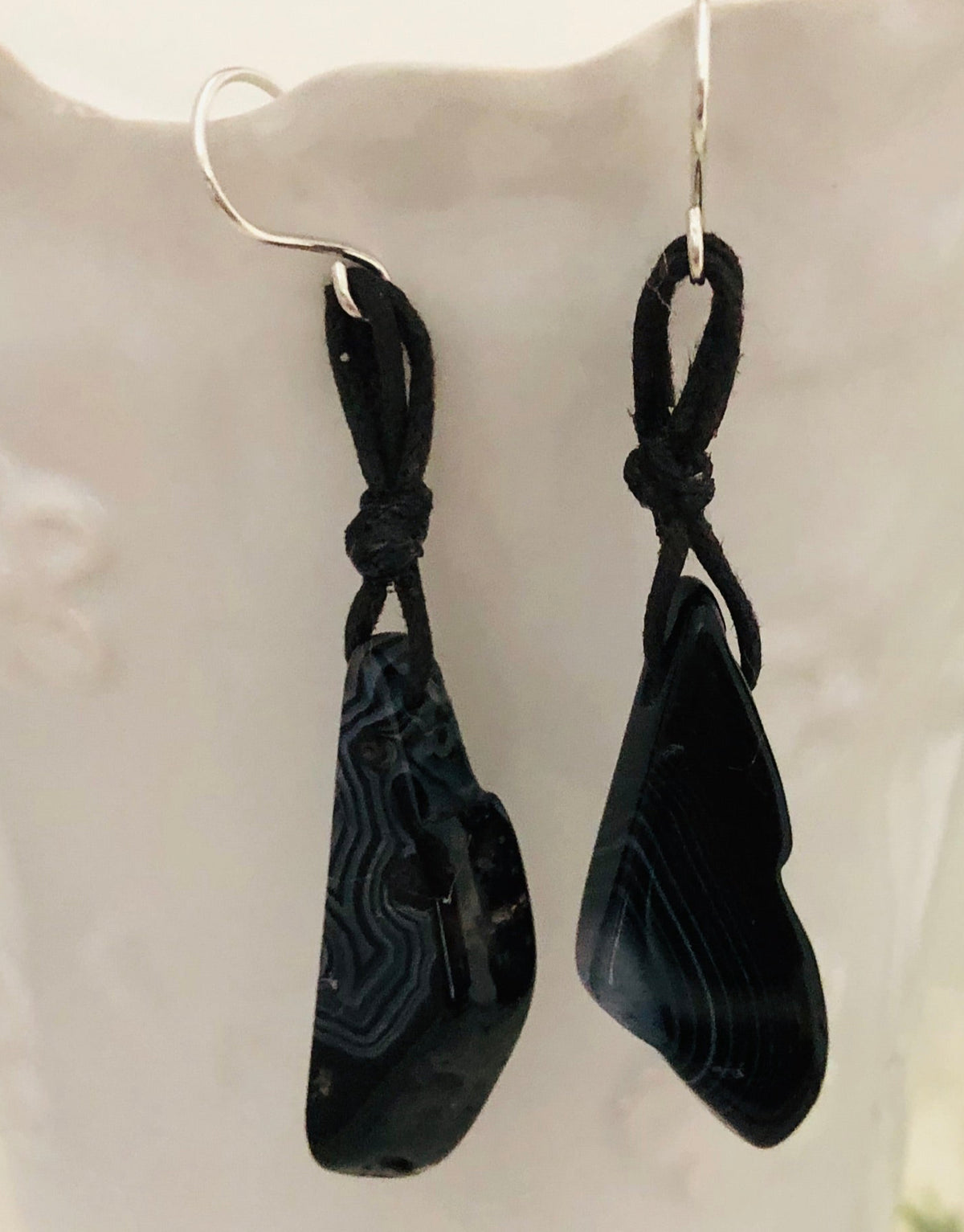 Agate Stone and Cotton Cord Earrings