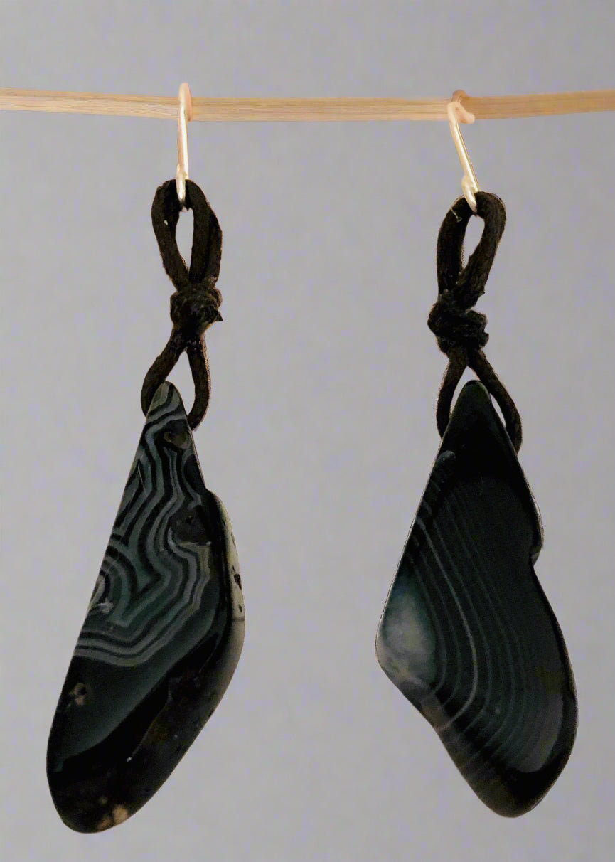 Agate Stone and Cotton Cord Earrings