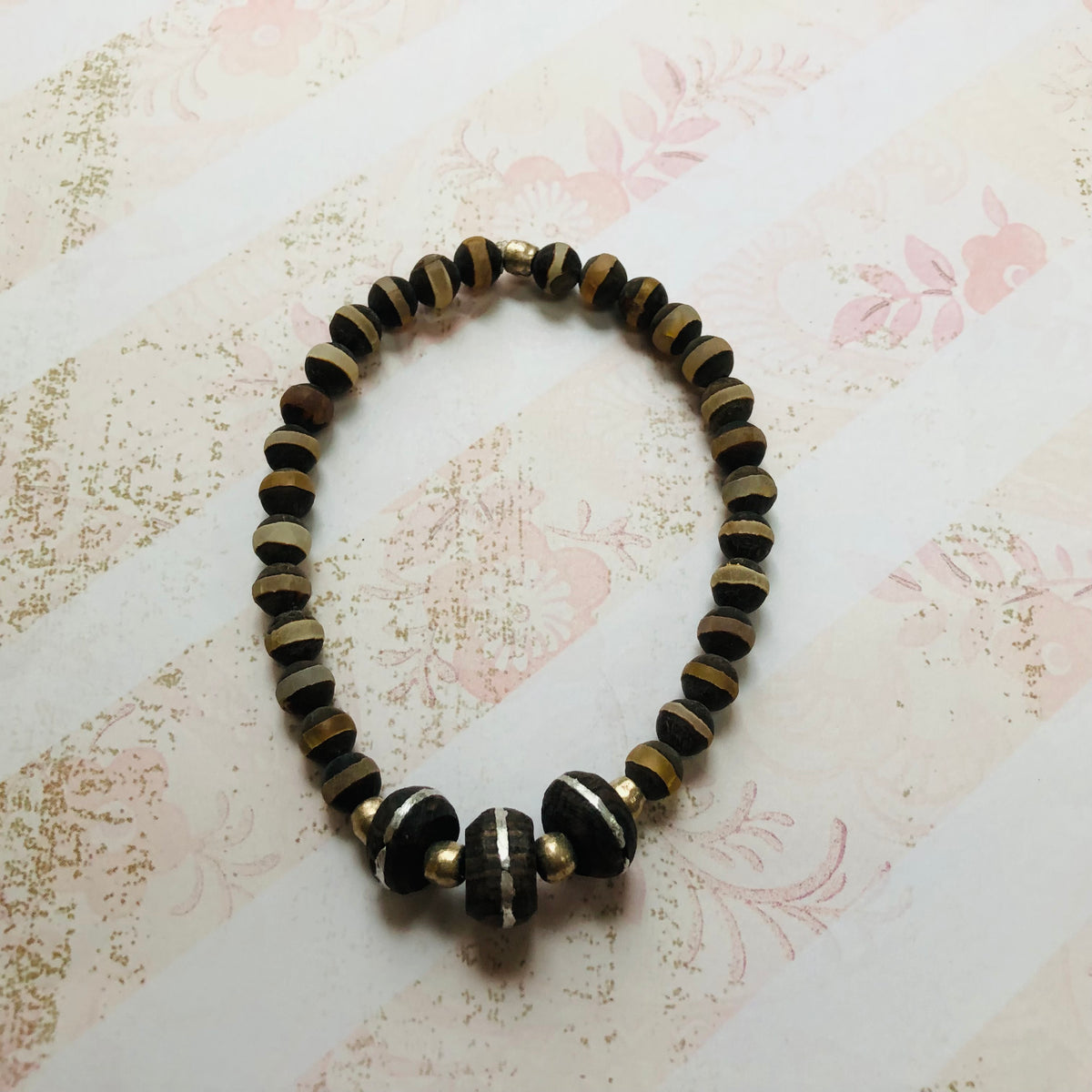 Ebony Mali and Tibetan Agate Stretch Bracelet