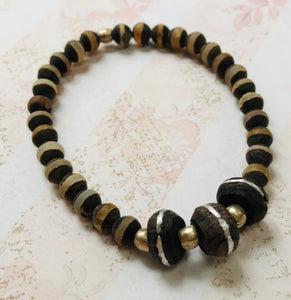 Ebony Mali and Tibetan Agate Stretch Bracelet