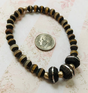 Ebony Mali and Tibetan Agate Stretch Bracelet