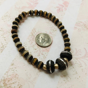 Ebony Mali and Tibetan Agate Stretch Bracelet