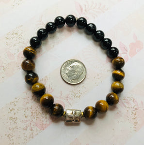 Tiger's Eye and Black Tourmaline Stretch Bracelet