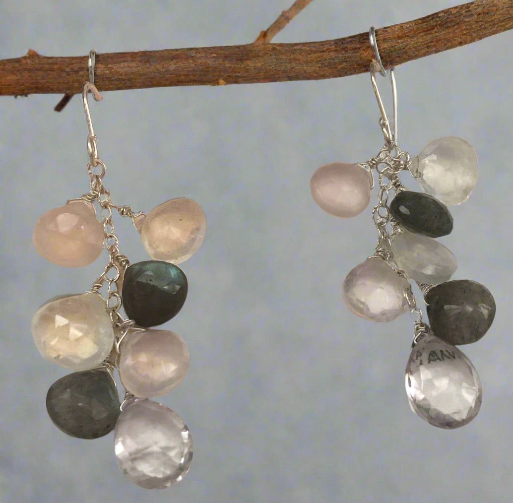 Multi Gemstone Earrings with Moonstone and Labradorite in Sterling Silver