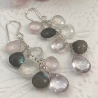 Multi Gemstone Earrings with Moonstone and Labradorite in Sterling Silver