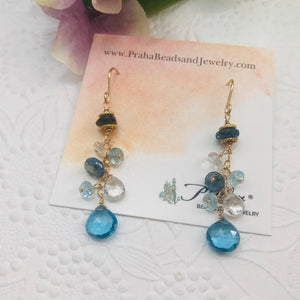 Swiss Blue and London Blue Topaz Earrings in 14K Gold Fill