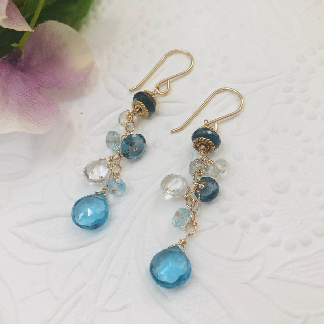 Swiss Blue and London Blue Topaz Earrings in 14K Gold Fill