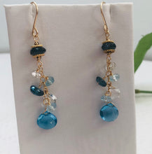 Load image into Gallery viewer, Swiss Blue and London Blue Topaz Earrings in 14K Gold Fill
