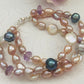 Pink and Grey Three-Strand Freshwater Pearl Bracelet in Sterling Silver
