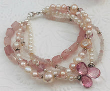 Load image into Gallery viewer, Pink Four-Strand Multi Gem and Freshwater Pearl Bracelet in Sterling Silver
