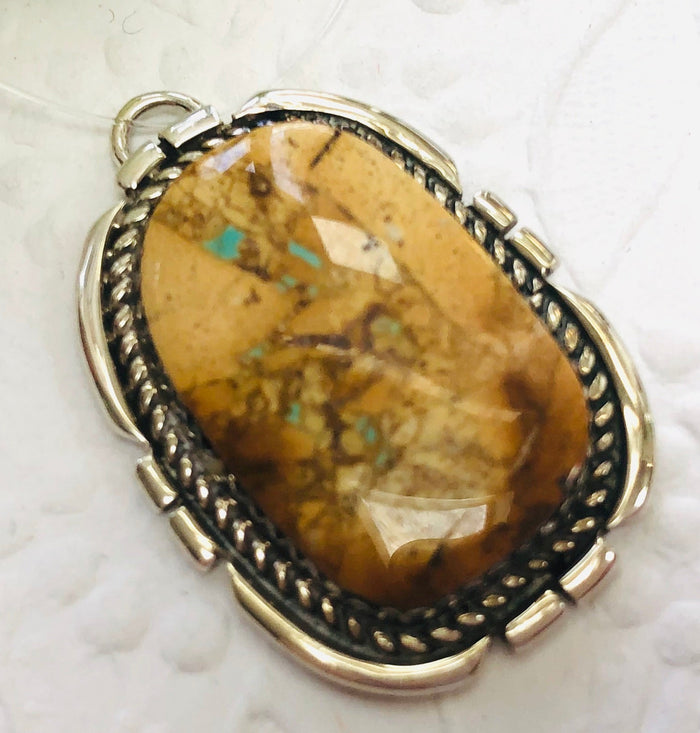 Navajo Sterling Silver Pendant with Boulder Turquoise, Signed by the Artist