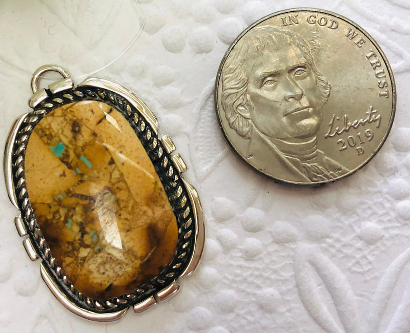 Navajo Sterling Silver Pendant with Boulder Turquoise, Signed by the Artist