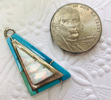 Load image into Gallery viewer, Navajo Sterling Silver Pendant with Turquoise and Opal, Signed by the Artist
