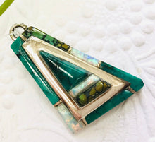 Load image into Gallery viewer, Navajo Sterling Silver Pendant with Turquoise and Opal, Signed by the Artist
