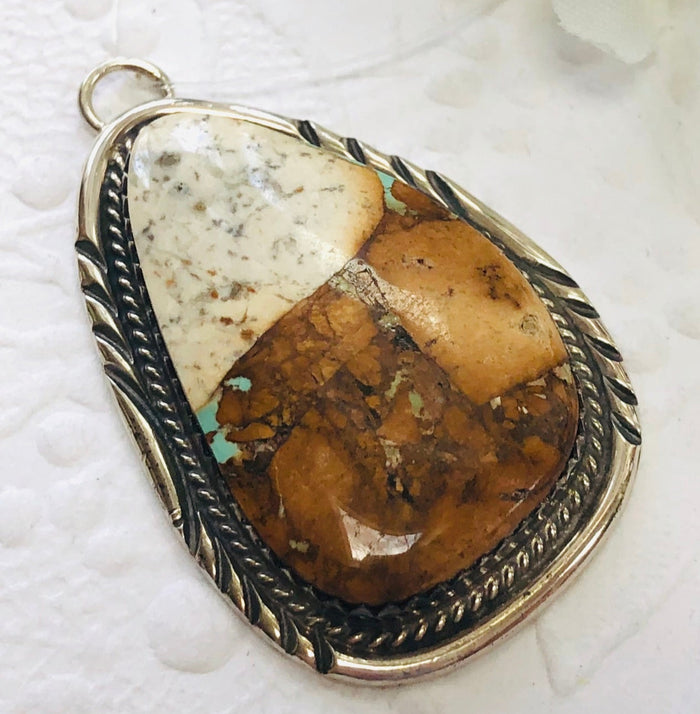 Navajo Sterling Silver Pendant with Boulder Turquoise, Signed by the Artist