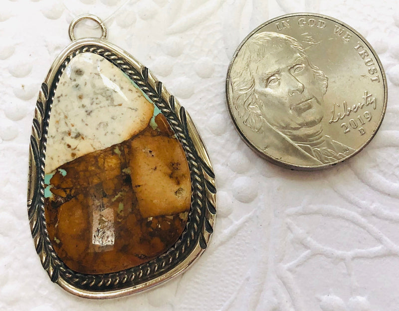 Navajo Sterling Silver Pendant with Boulder Turquoise, Signed by the Artist