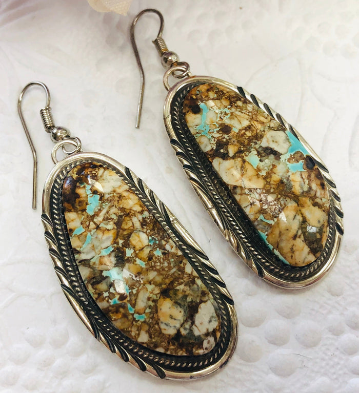Navajo Sterling Silver Earrings with Bolder Turquoise – Toad Song