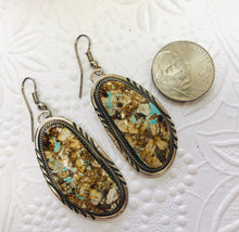 Load image into Gallery viewer, Navajo Sterling Silver Earrings with Bolder Turquoise, Signed by the Artist
