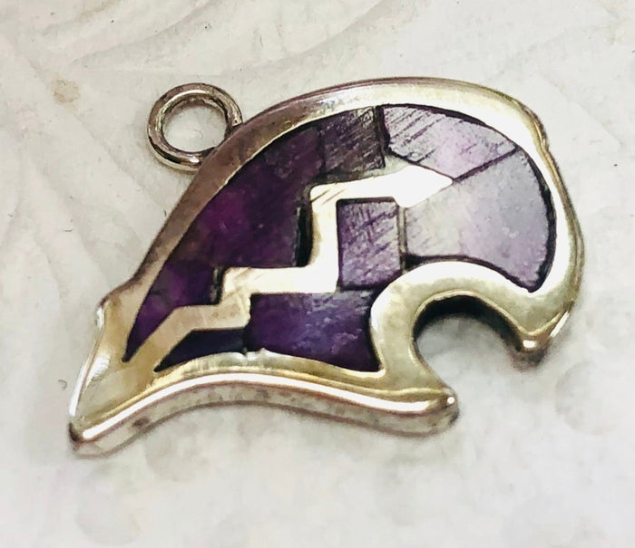 Navajo Sterling Silver Bear Pendant with Purple Turquoise