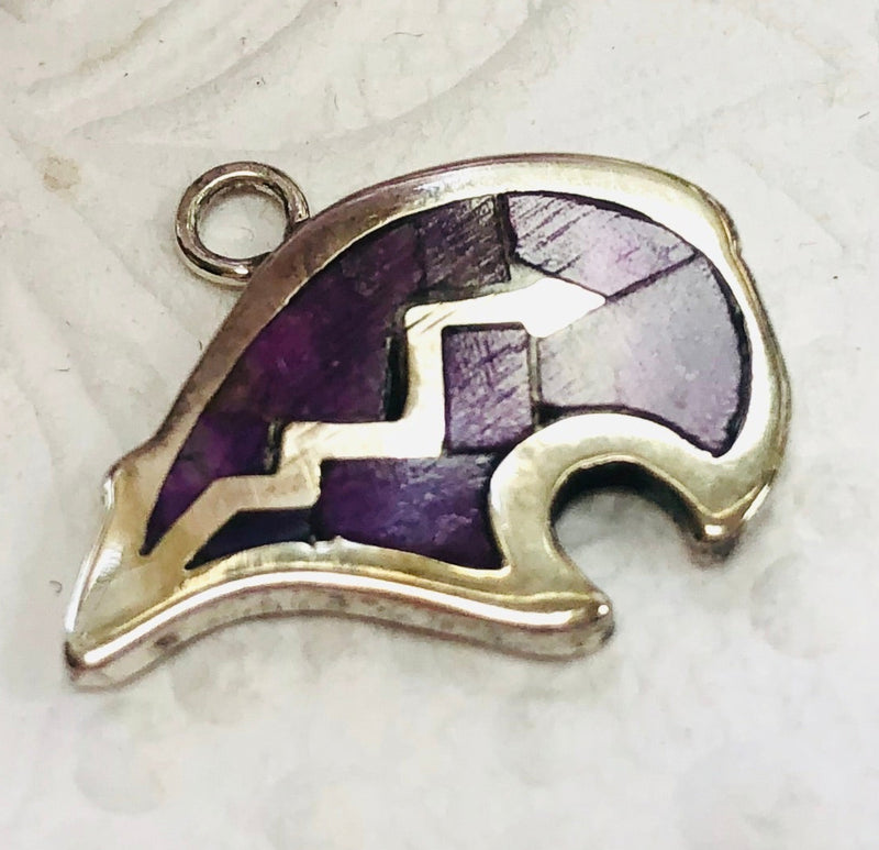 Navajo Sterling Silver Bear Pendant with Purple Turquoise