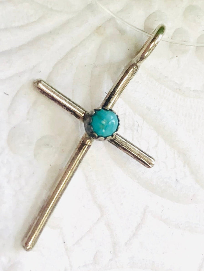 Navajo Sterling Silver Cross Pendant with Turquoise