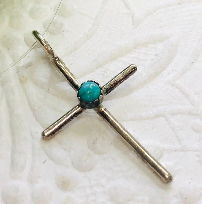 Navajo Sterling Silver Cross Pendant with Turquoise