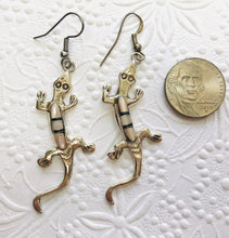 Load image into Gallery viewer, Navajo Sterling Silver Lizard Earrings with Mother of Pearl, Signed by the Artist
