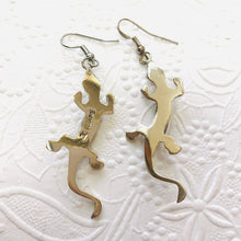 Load image into Gallery viewer, Navajo Sterling Silver Lizard Earrings with Mother of Pearl, Signed by the Artist
